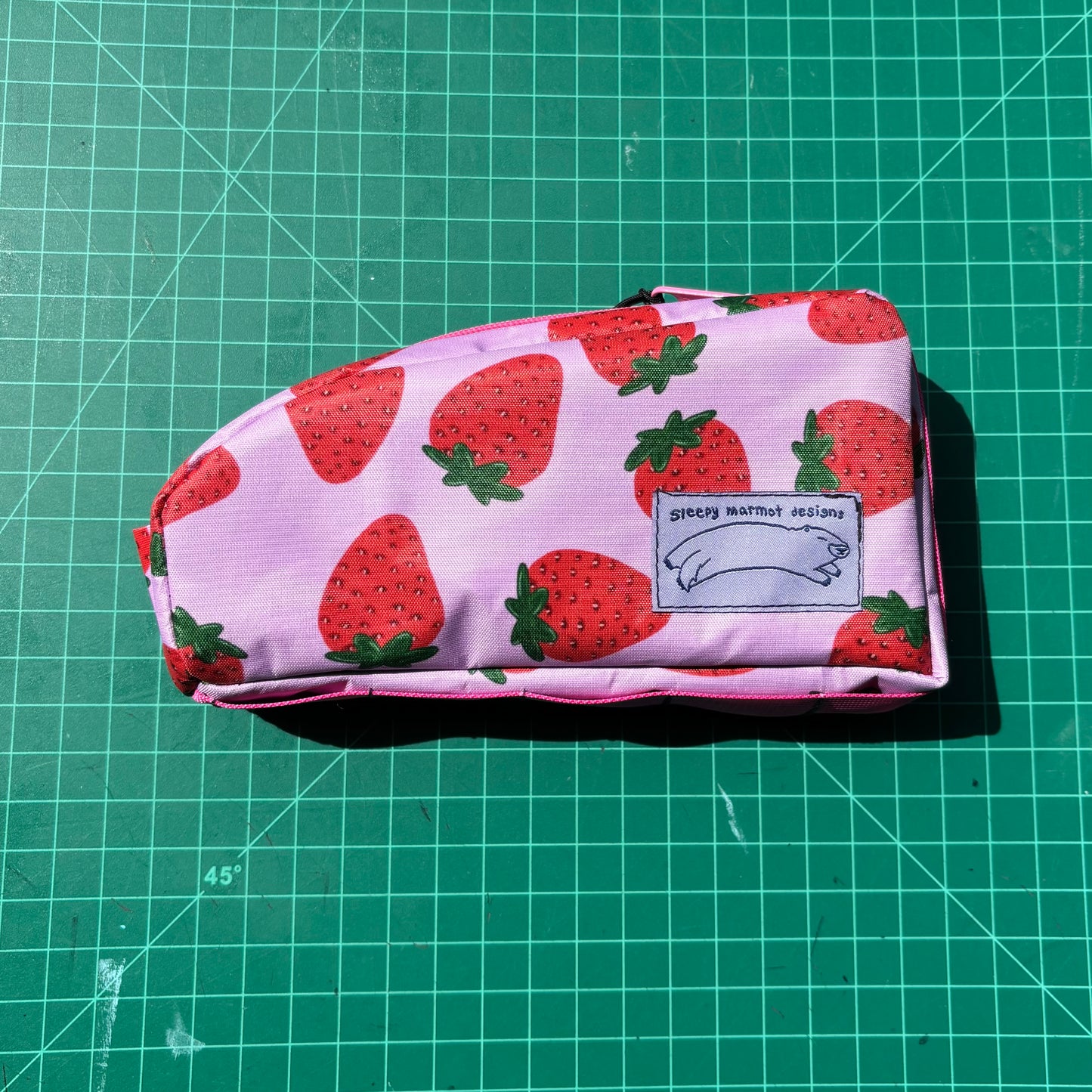 Top tube bag - Strawberry print w/ pink zipper & pink webbing
