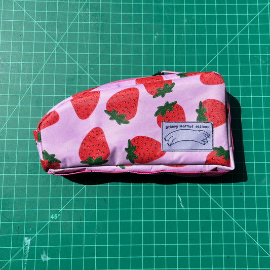 Top tube bag - Strawberry print w/ pink zipper & pink webbing