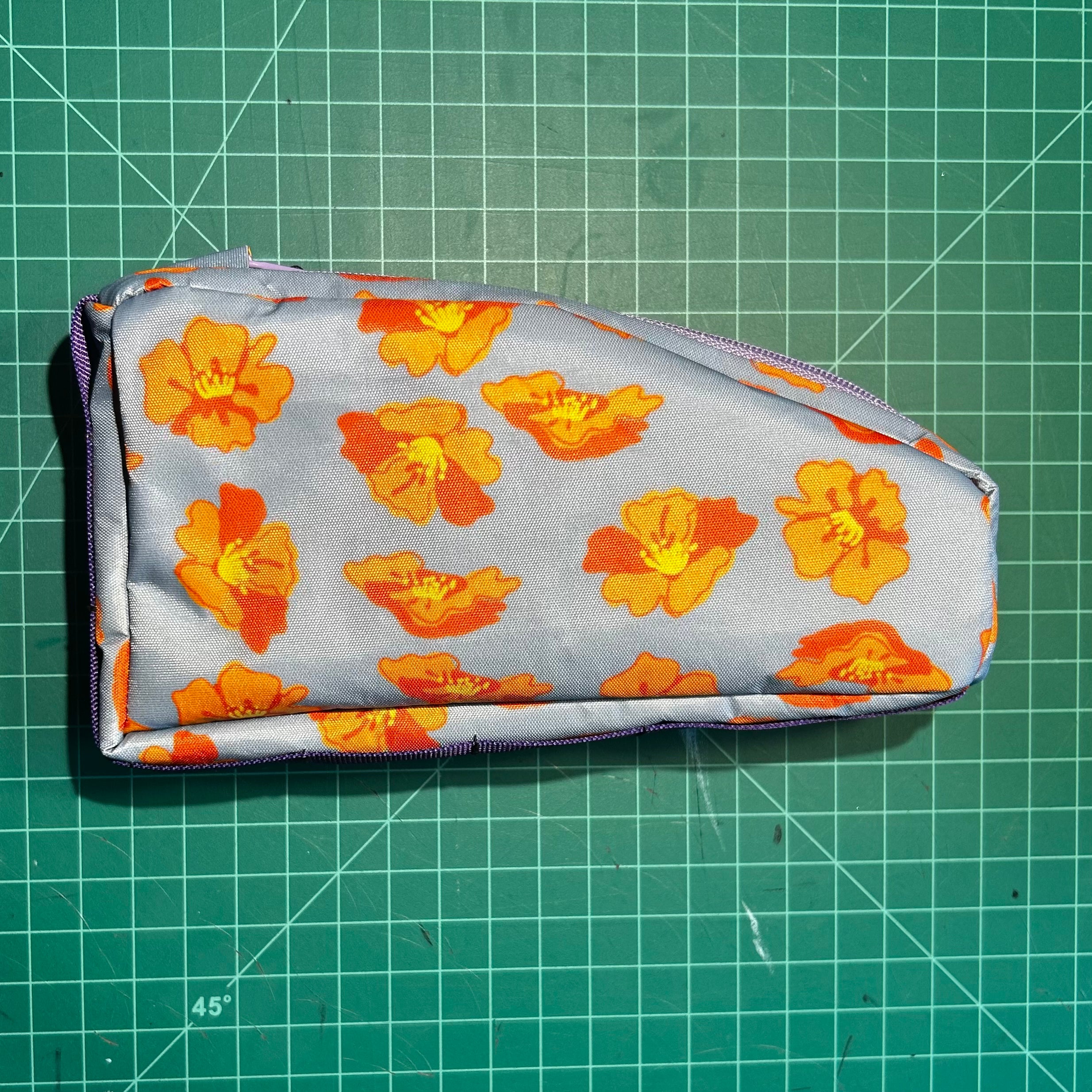Top tube bag - Orange Flowers w/ purple zipper and purple webbing