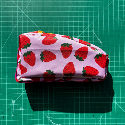 Top tube bag - Strawberry print w/ yellow zipper & pink webbing
