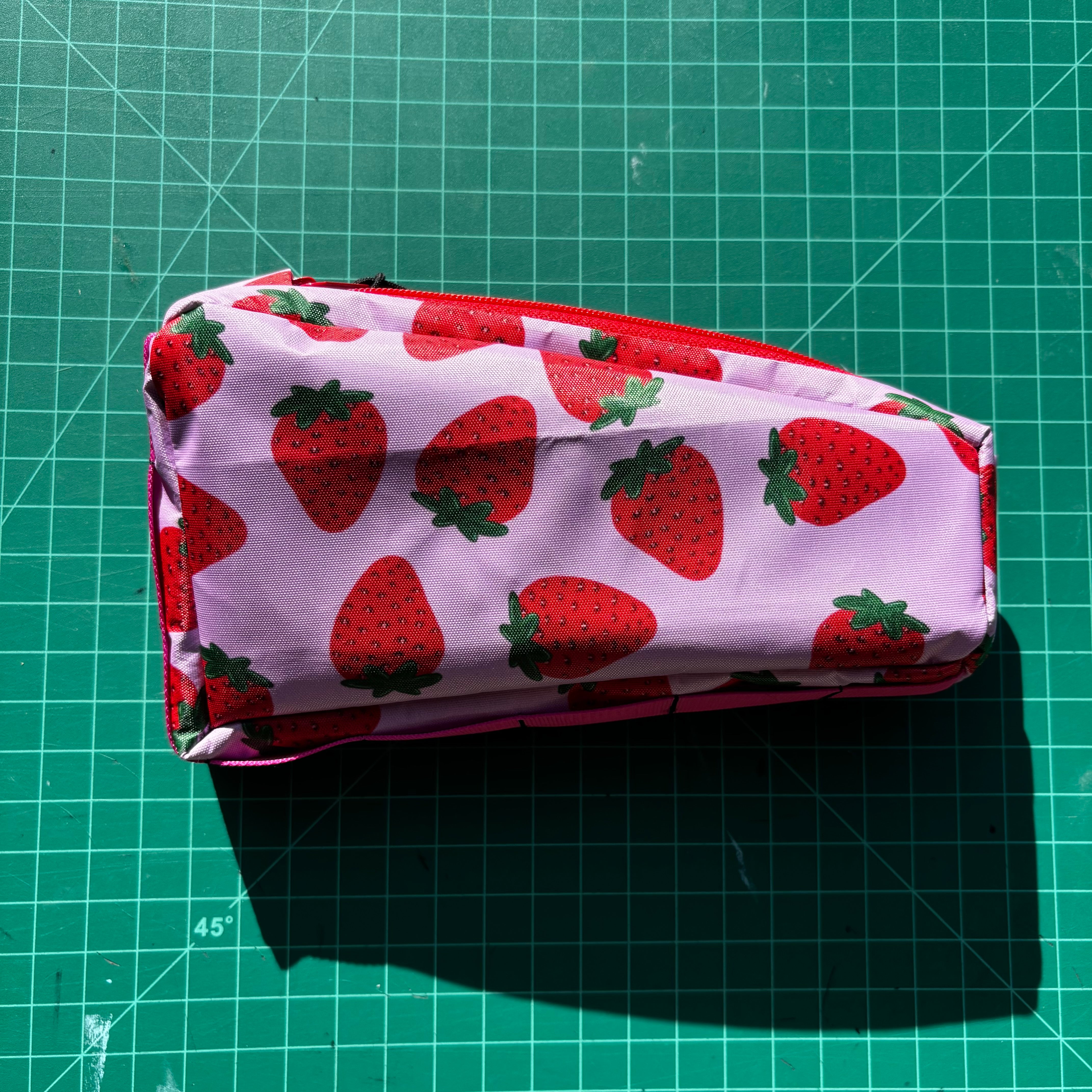 Top tube bag - Strawberry print w/ red zipper & pink webbing