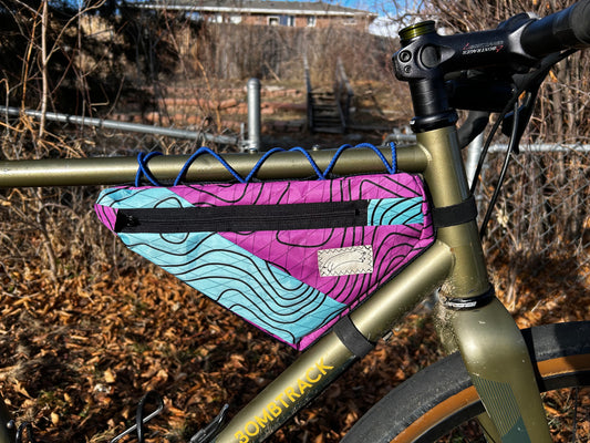 Corner frame bag - Blue and Pink Topo
