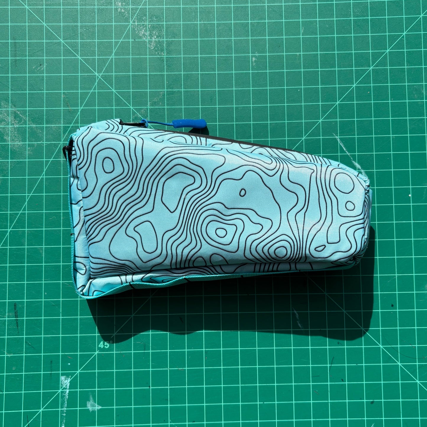 Top tube bag - Topo print w/ black zipper & blue webbing
