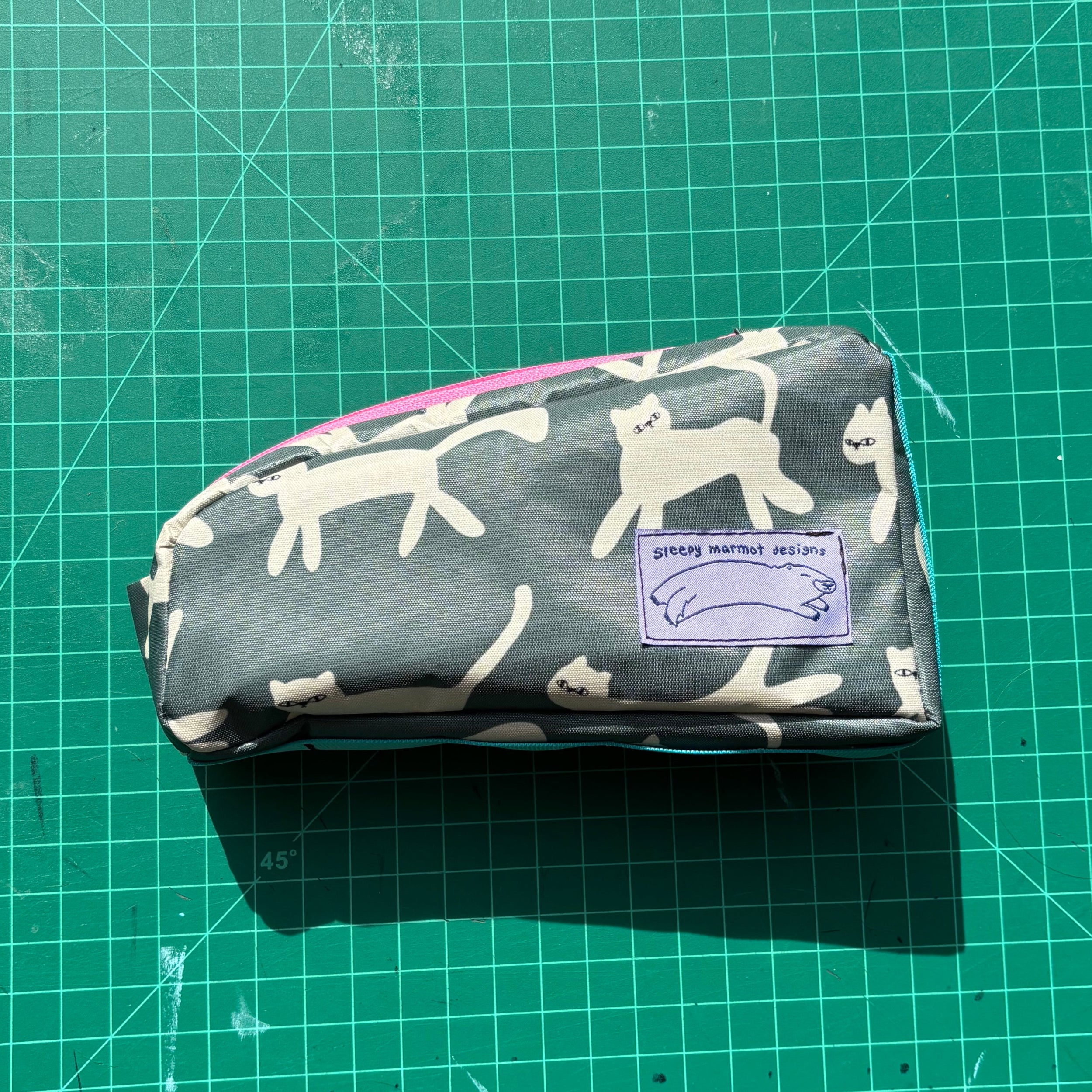 Top tube bag - Cat print w/ pink zipper & blue webbing