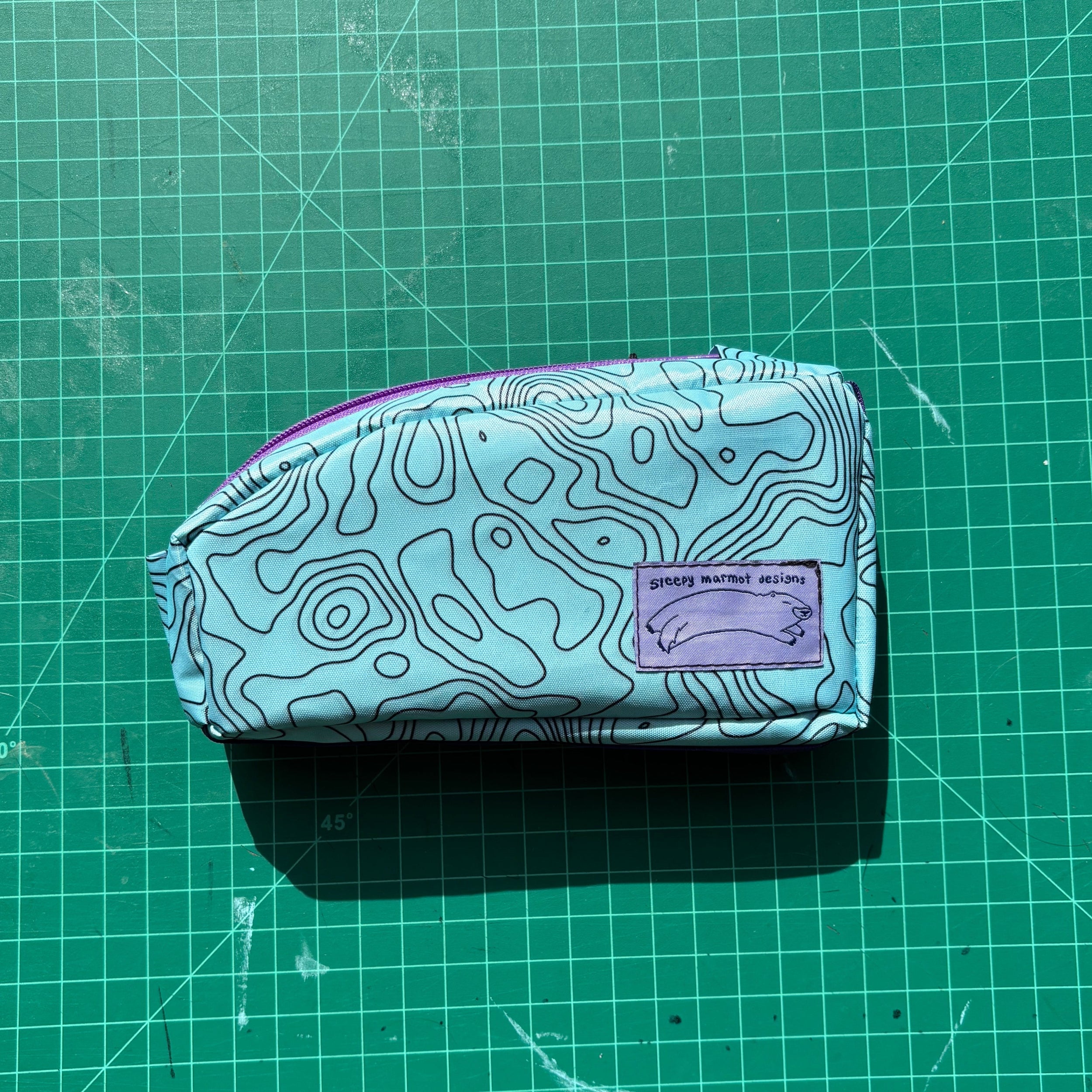 Top tube bag - Topo print w/ purple zipper & purple webbing