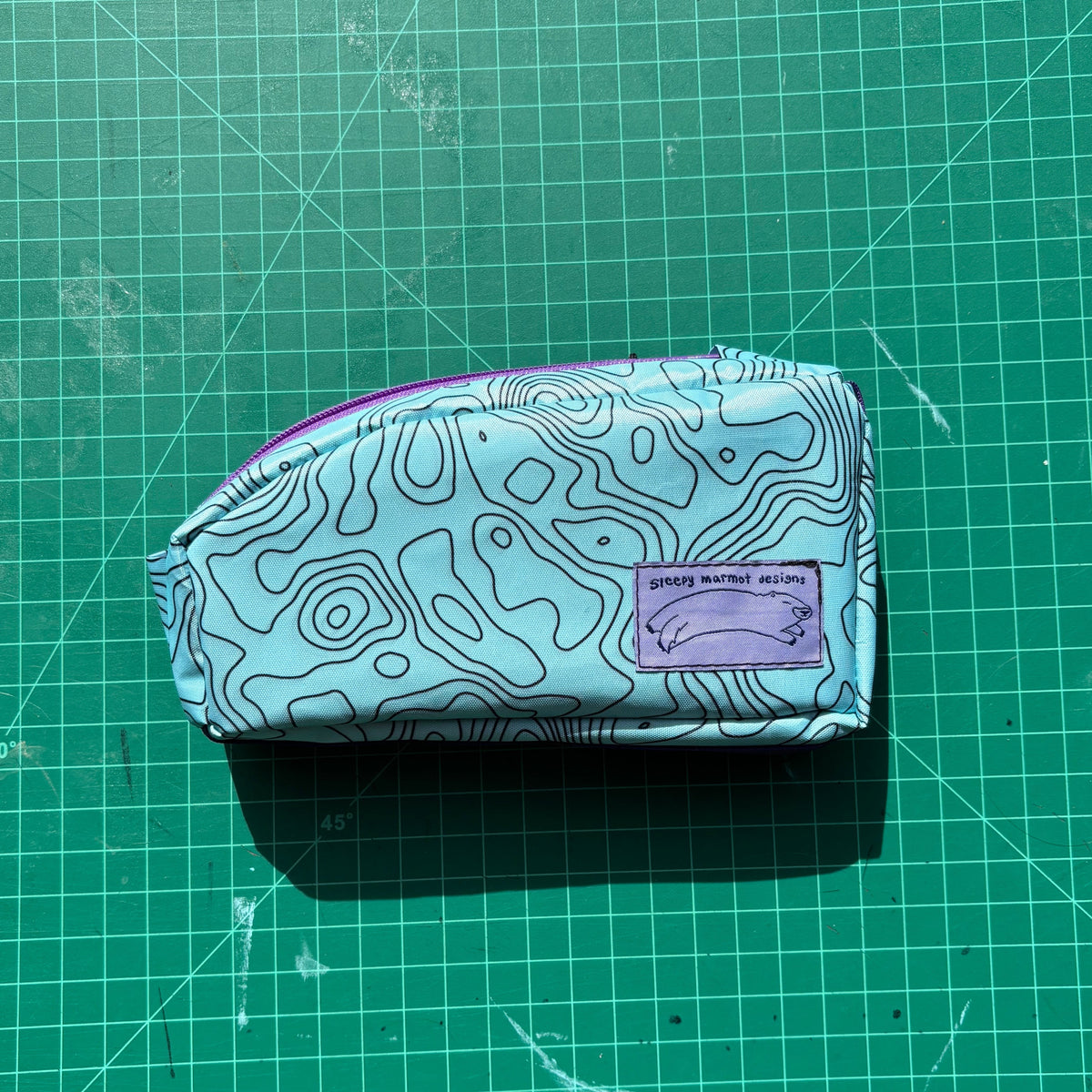 Top tube bag - Topo print w/ purple zipper & purple webbing