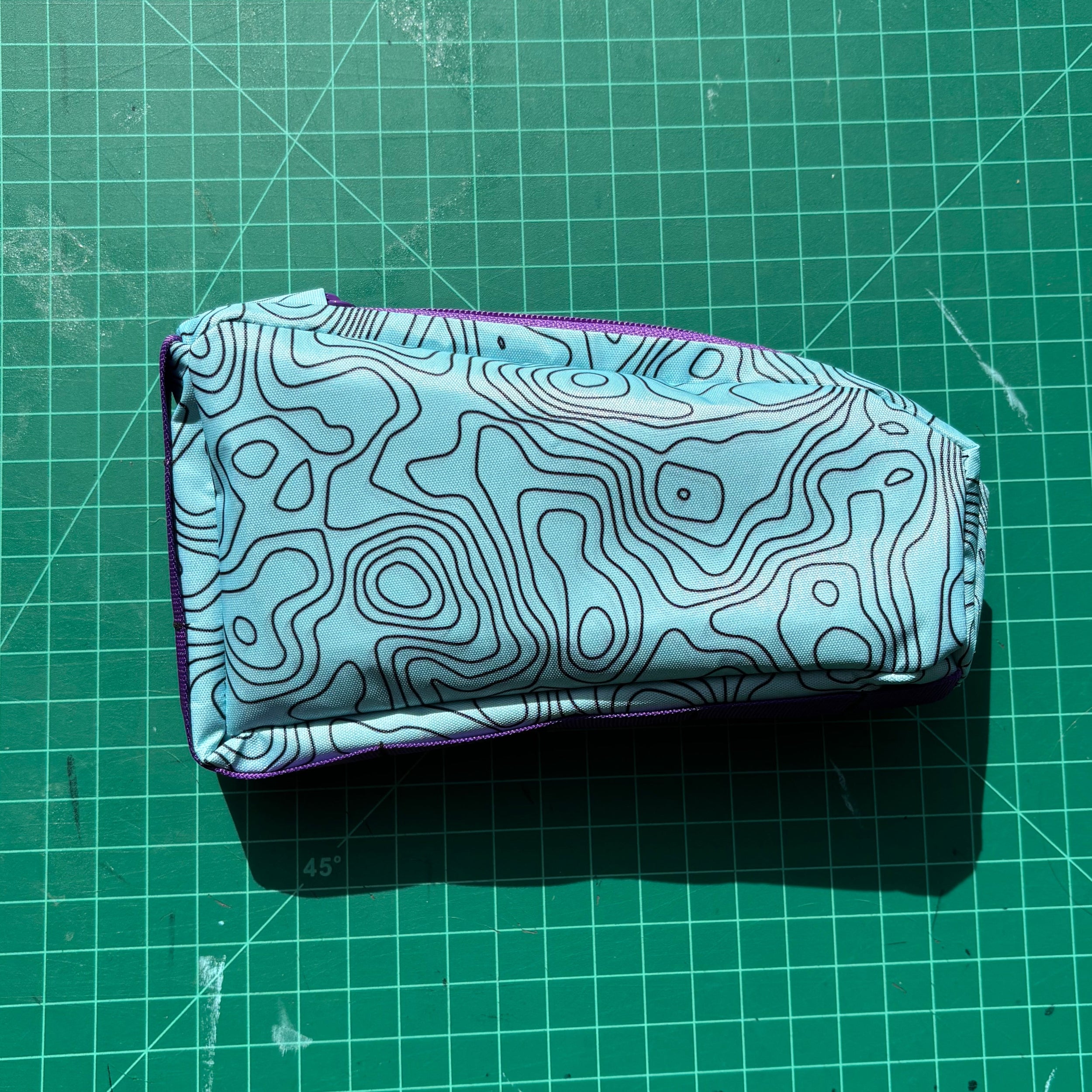 Top tube bag - Topo print w/ purple zipper & purple webbing