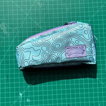 Top tube bag - Topo print w/ purple zipper & purple webbing