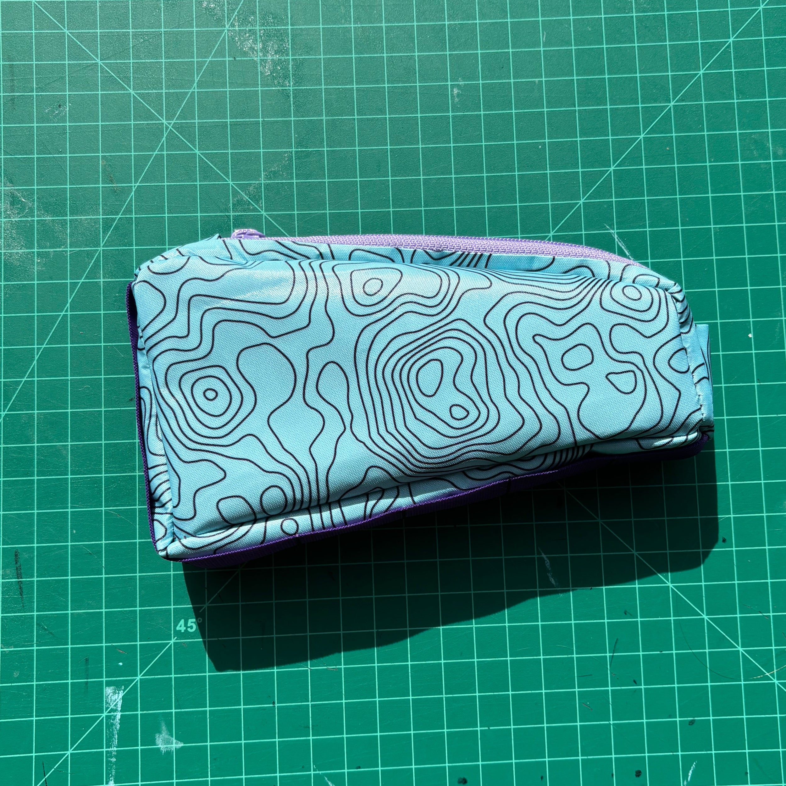 Top tube bag - Topo print w/ purple zipper & purple webbing