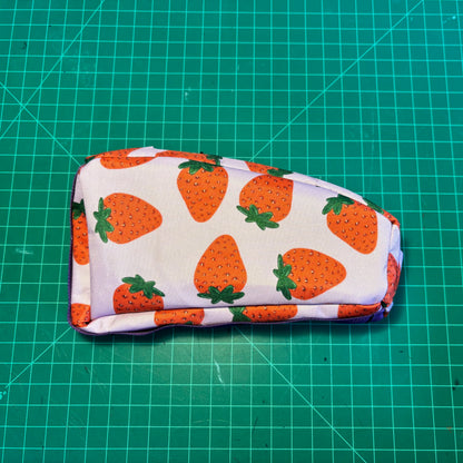 Top tube bag - Strawberry print w/ light blue zipper & purple webbing