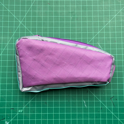 Top tube bag - Purple and gray fabric w/ purple zipper & blue webbing