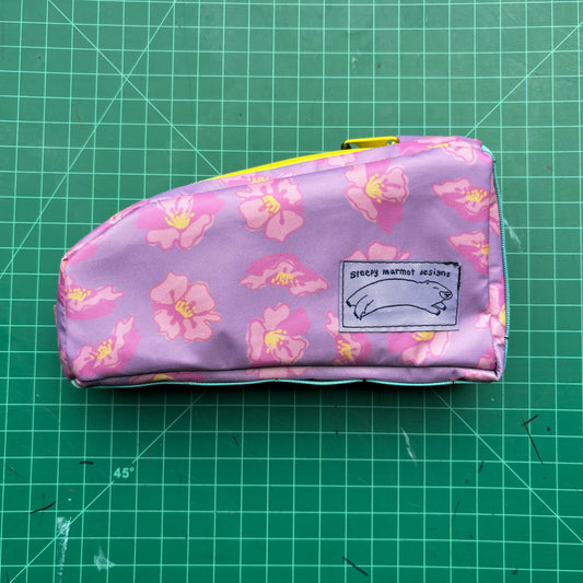 Top tube bag - Flower print w/ yellow zipper & blue webbing