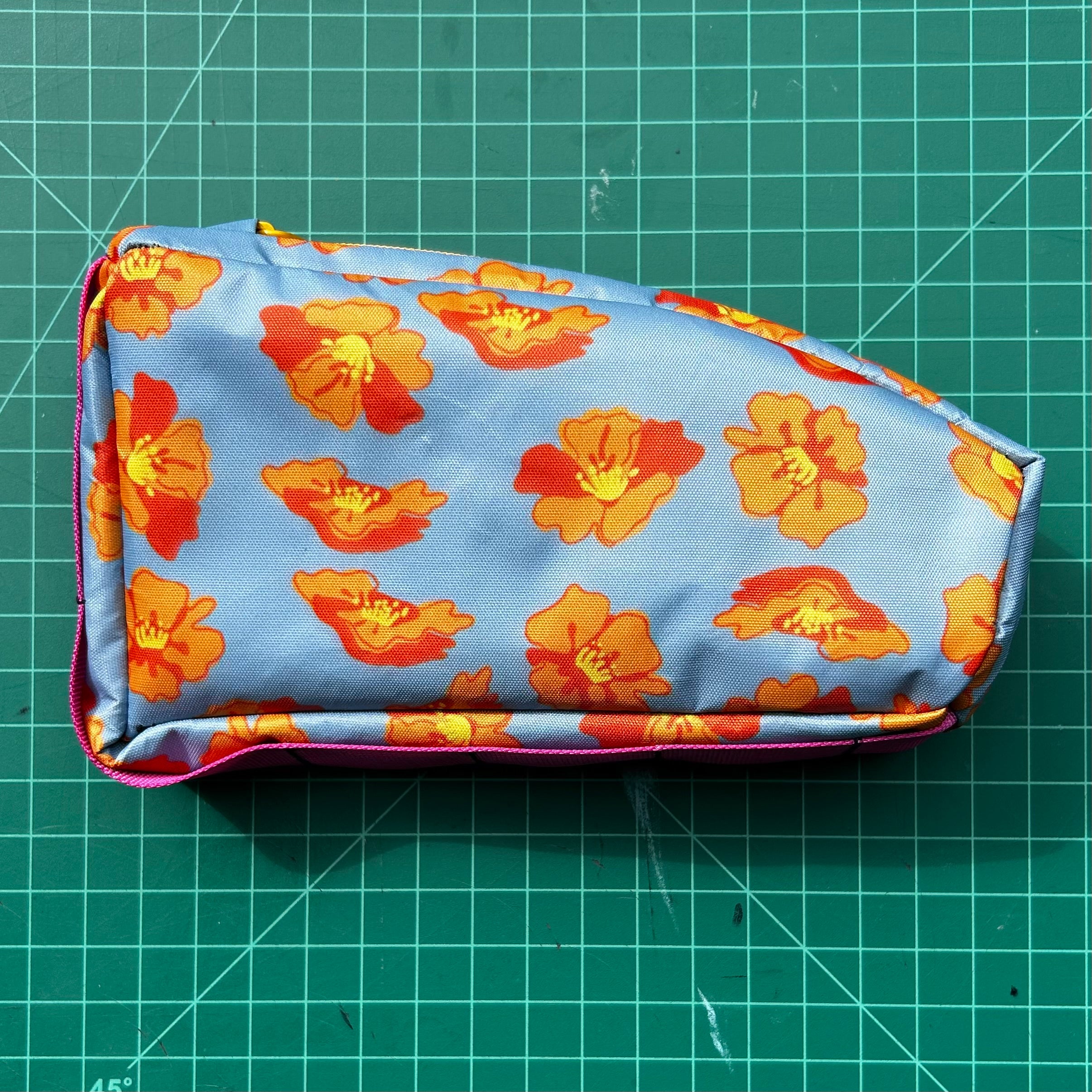 Top tube bag - Orange Flowers w/ yellow zipper & pink webbing