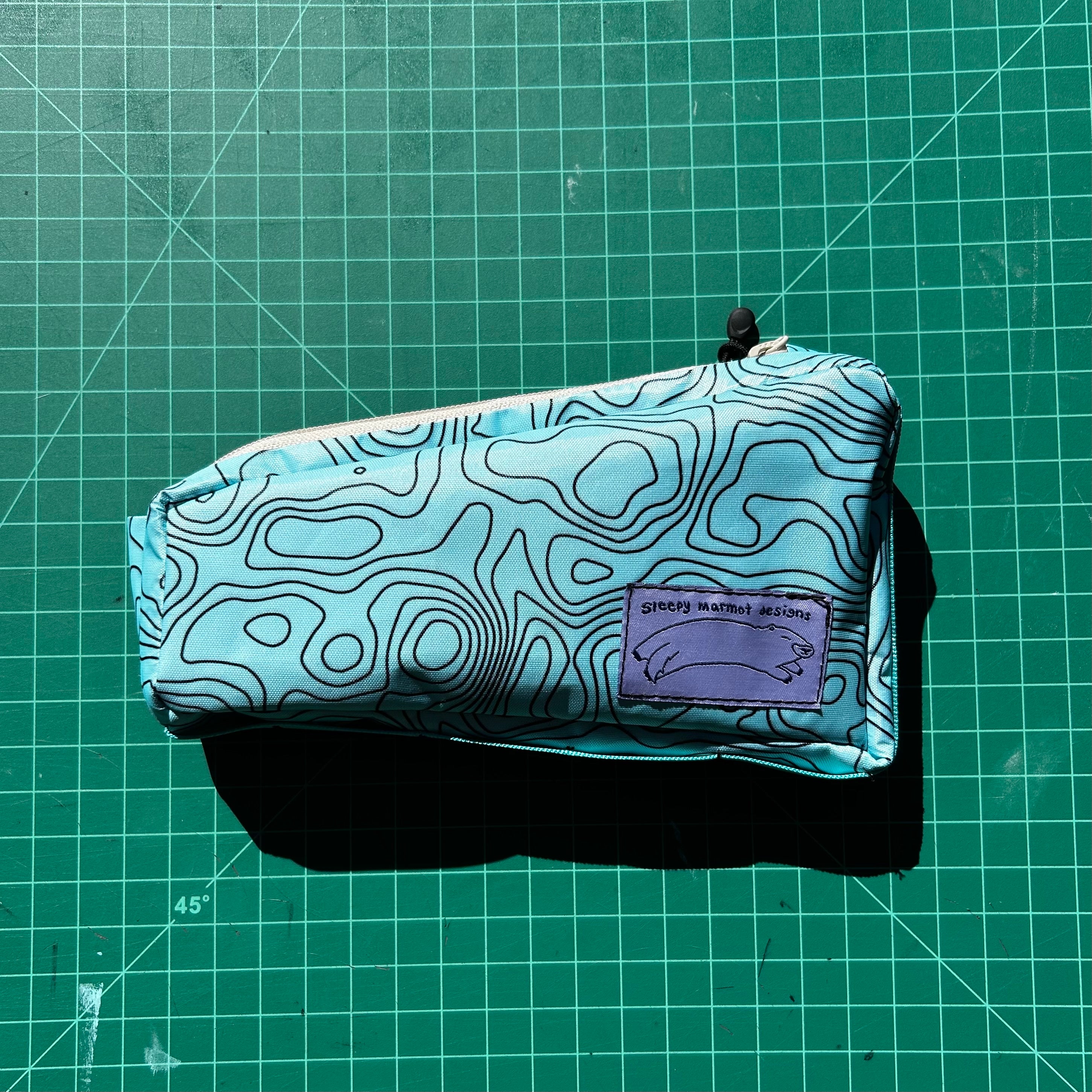 Top tube bag - Blue Topo print w/ blue webbing & tan zipper