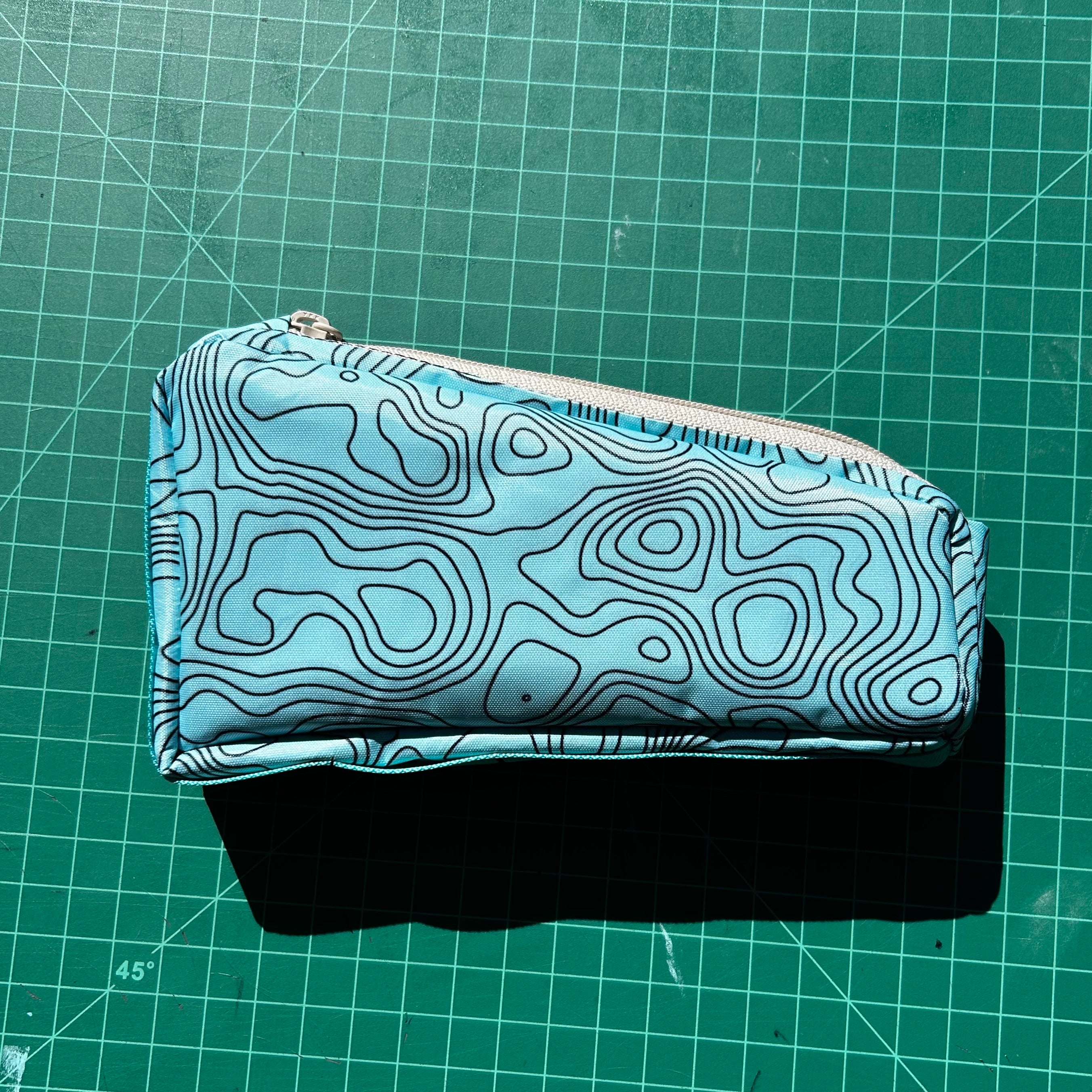 Top tube bag - Blue Topo print w/ blue webbing & tan zipper