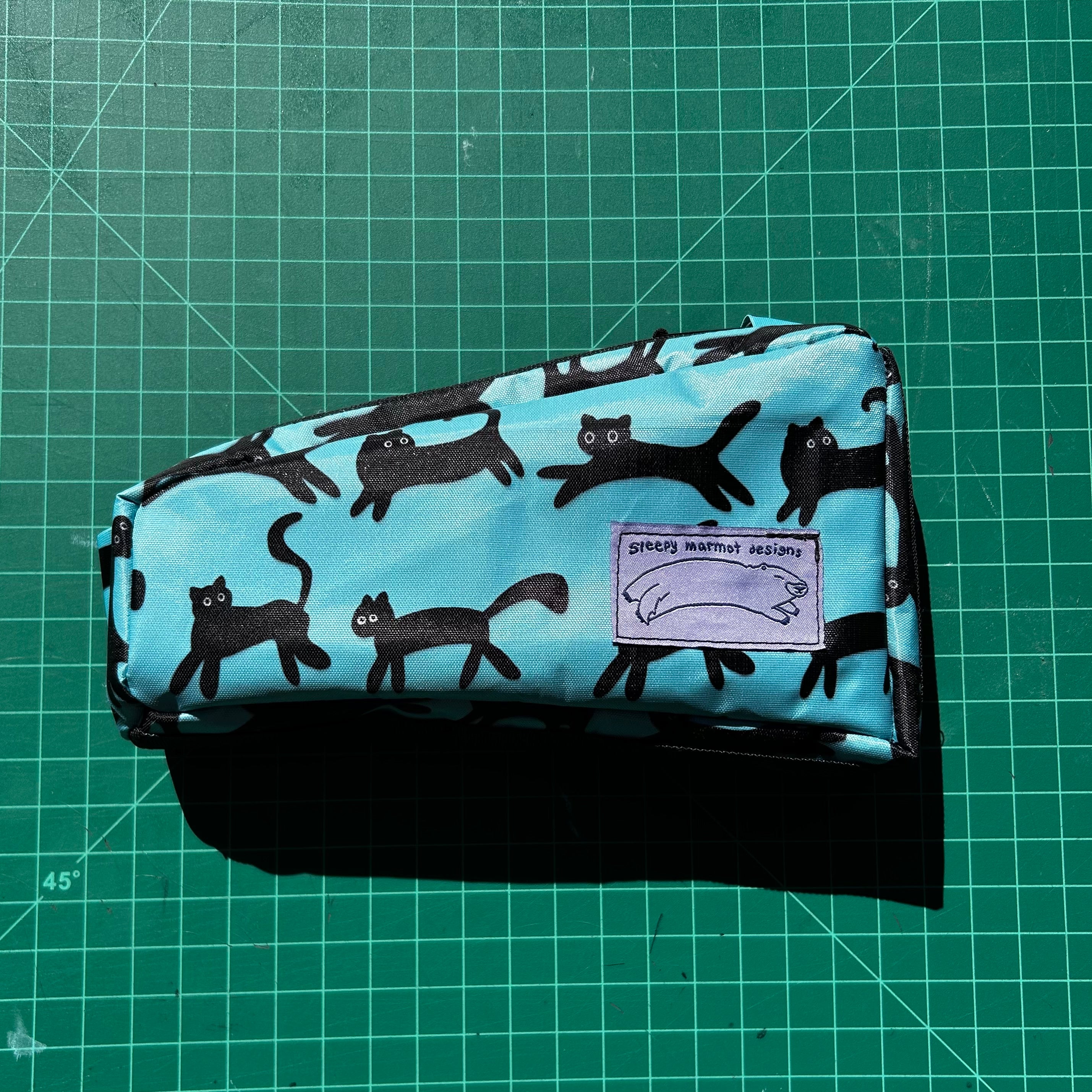 Top tube bag - Black cat print w/ black webbing & black zipper