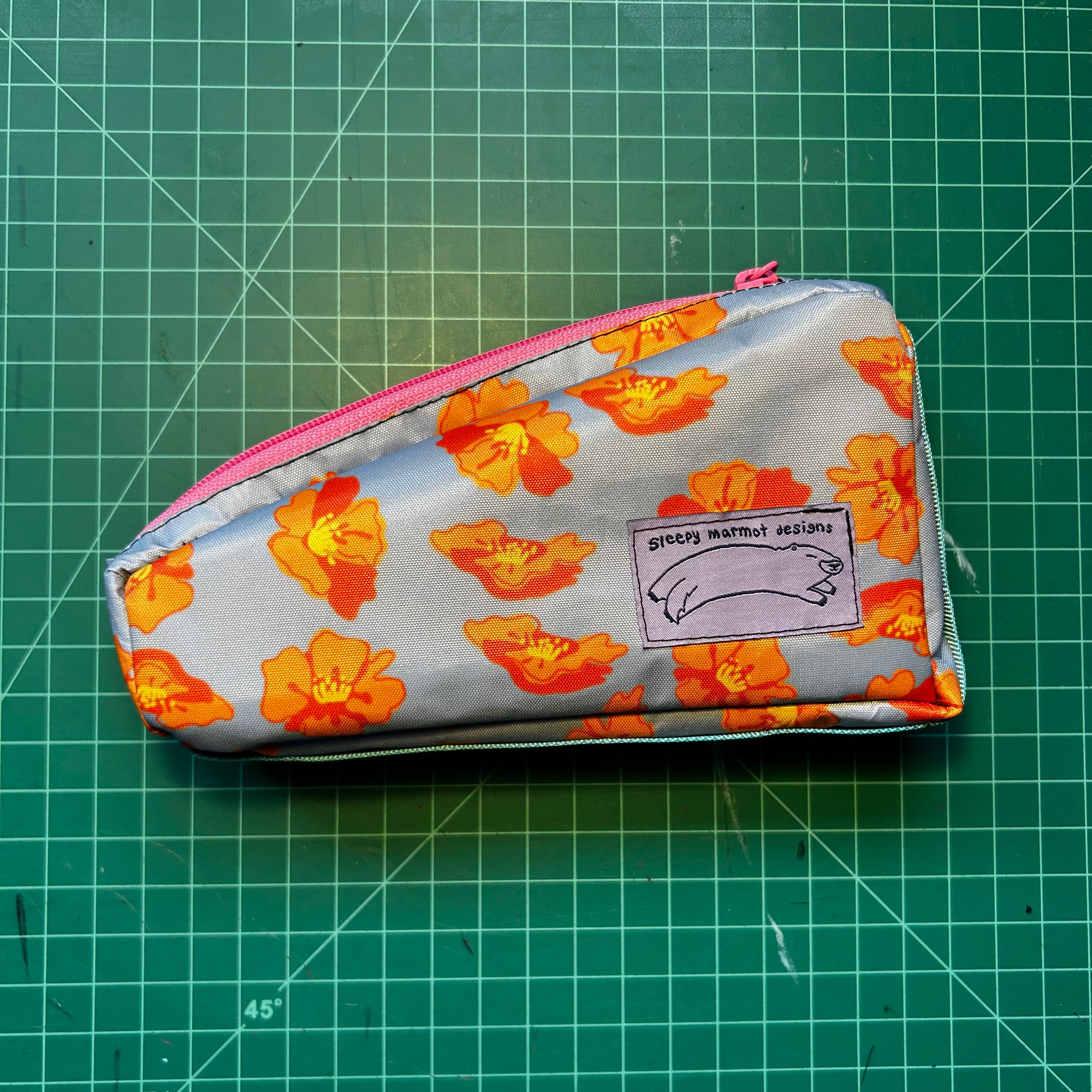 Top tube bag - Orange flower print w/ pink zipper & blue webbing