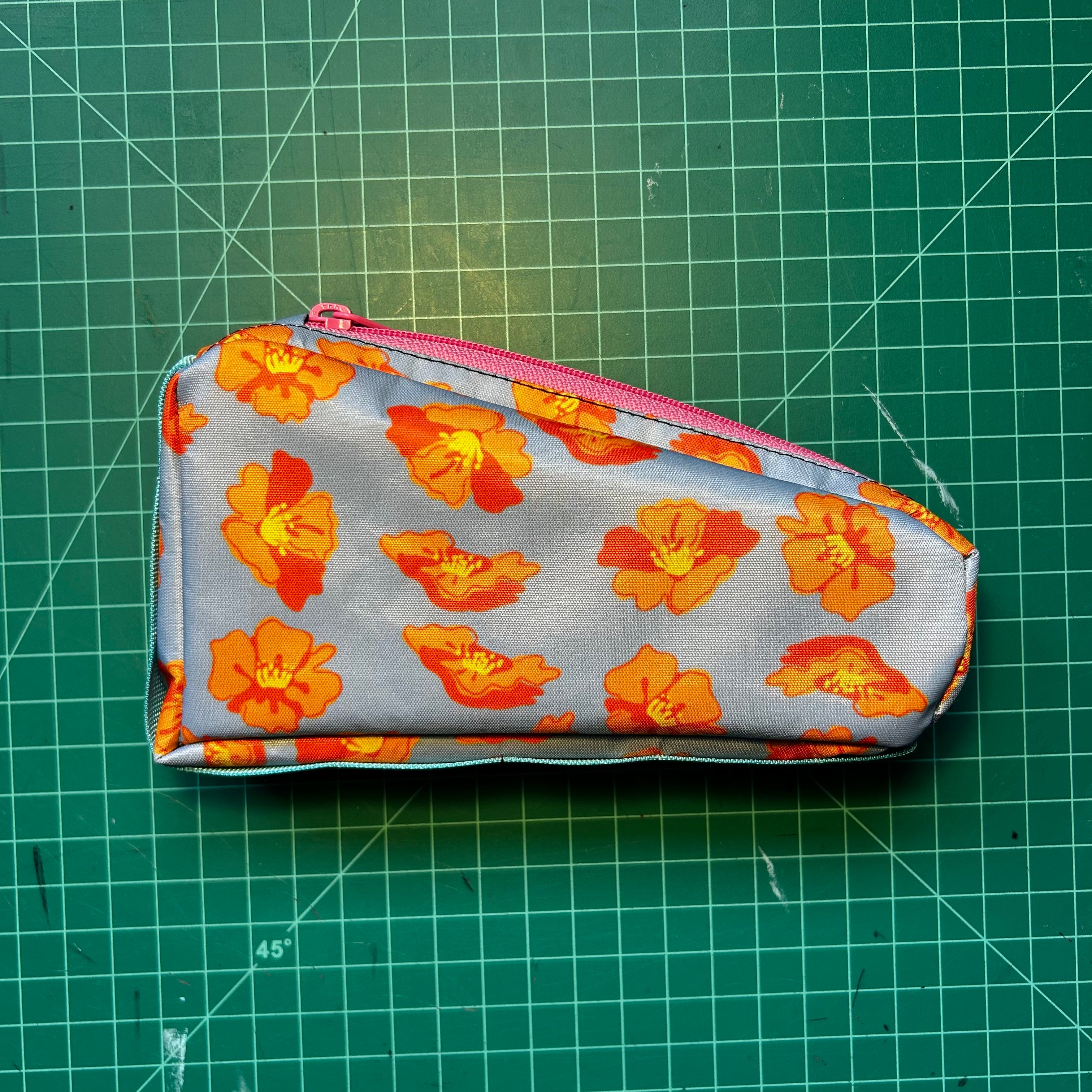Top tube bag - Orange flower print w/ pink zipper & blue webbing