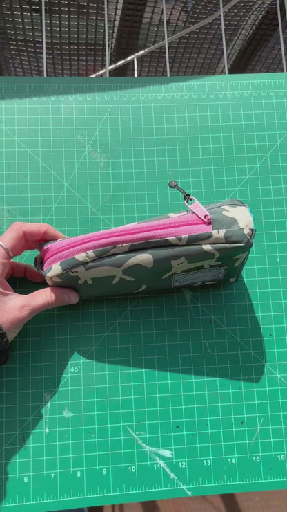 Top tube bag - Cat print w/ pink zipper & blue webbing