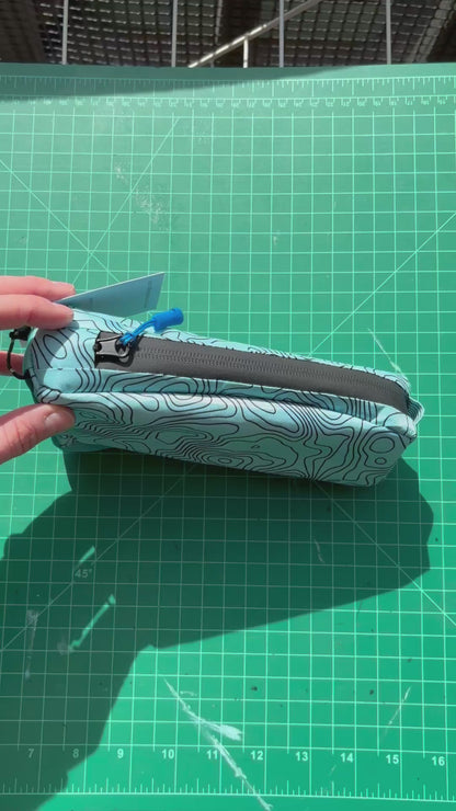 Top tube bag - Topo print w/ black zipper & blue webbing