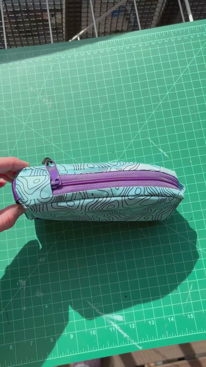 Top tube bag - Topo print w/ purple zipper & purple webbing
