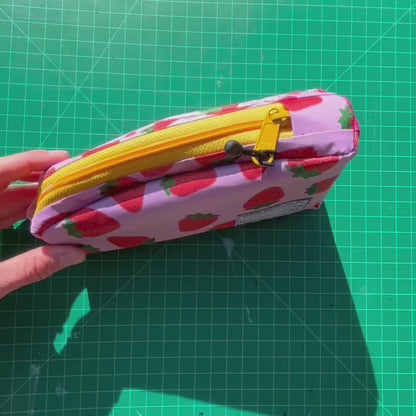 Top tube bag - Strawberry print w/ yellow zipper & pink webbing