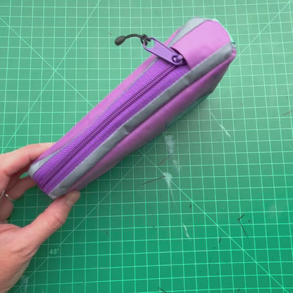 Top tube bag - Purple and gray fabric w/ purple zipper & blue webbing